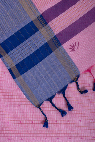 Kanchi cotton saree in small flower print with small checks weaving