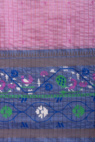 Kanchi cotton saree in small flower print with small checks weaving