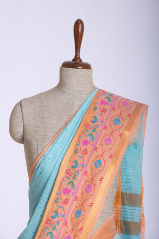 Kanchi cotton saree in small flower print with small checks weaving