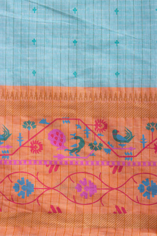 Kanchi cotton saree in small flower print with small checks weaving