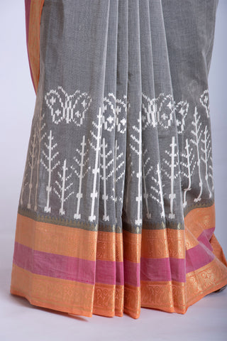 Kanchi cotton saree in butterfly print with texture