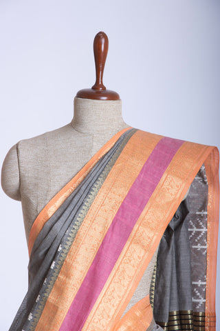 Kanchi cotton saree in butterfly print with texture