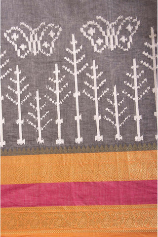 Kanchi cotton saree in butterfly print with texture