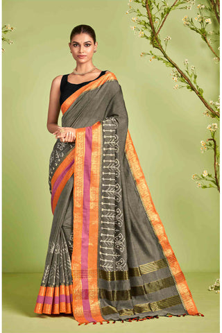 Kanchi cotton saree in butterfly print with texture