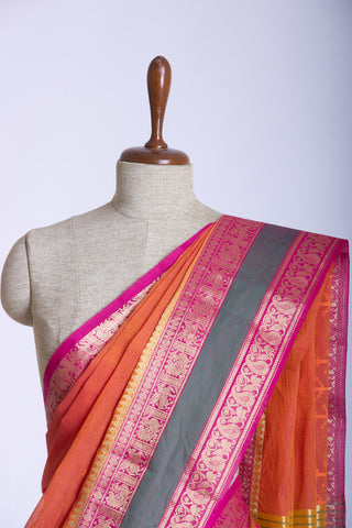 Kanchi cotton saree in butterfly print with texture