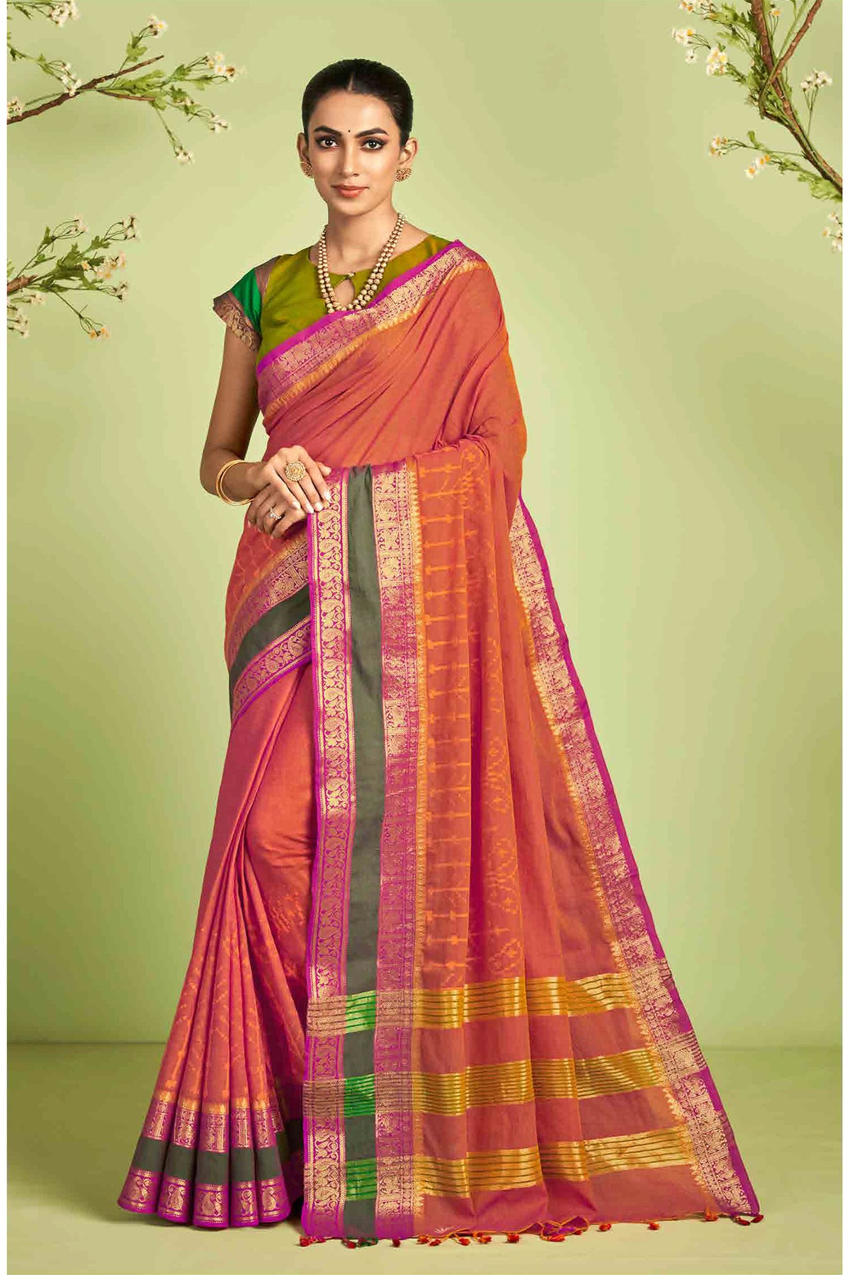 Kanchi cotton saree in butterfly print with texture -2