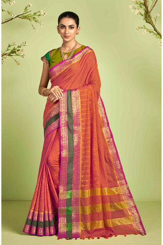 Kanchi cotton saree in butterfly print with texture