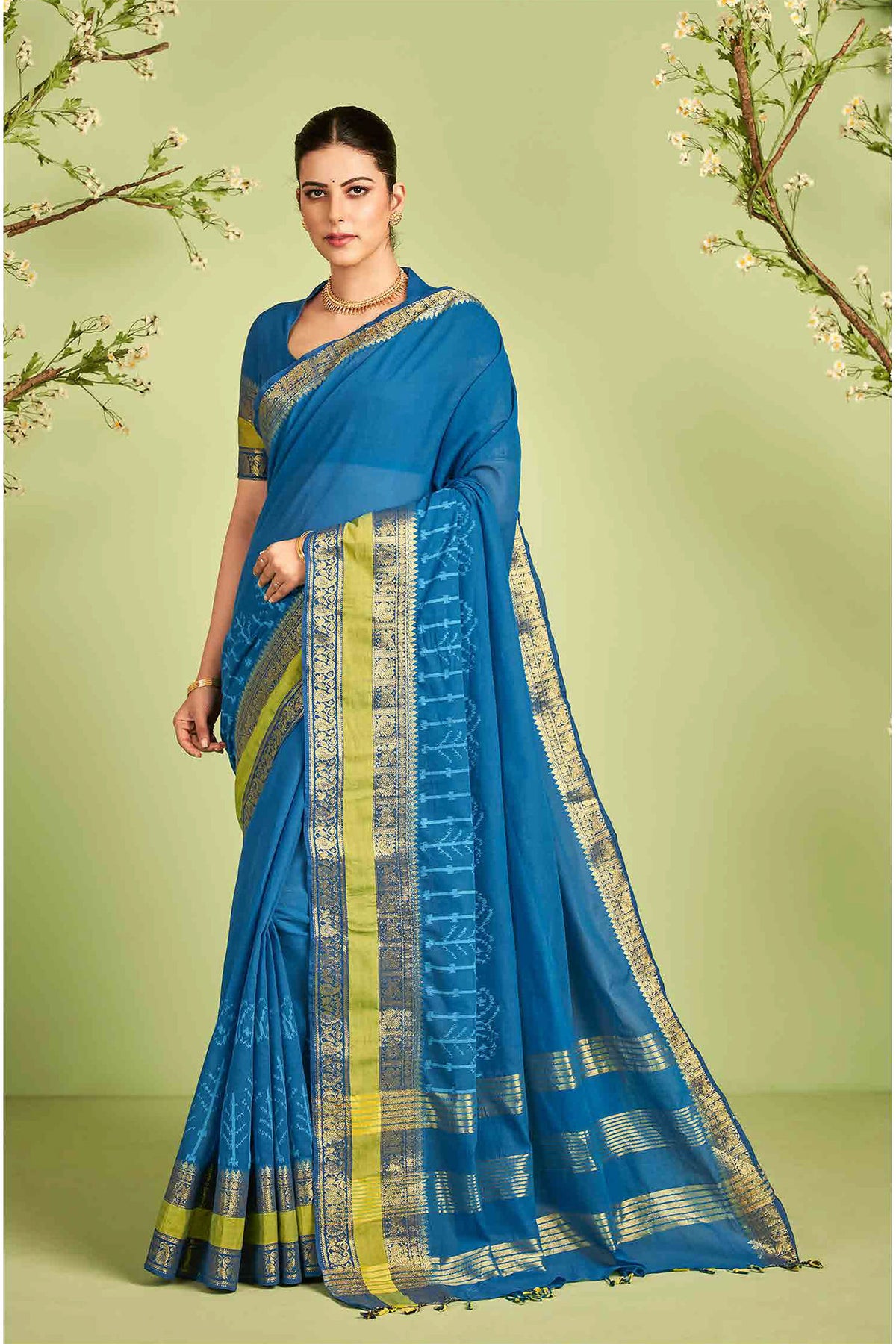 Kanchi cotton saree in butterfly print with texture-3