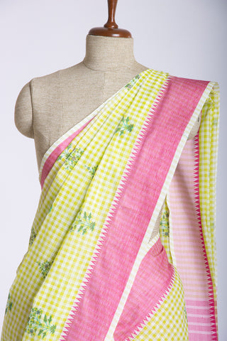 Mangalagiri cotton saree with small chacks with green color print