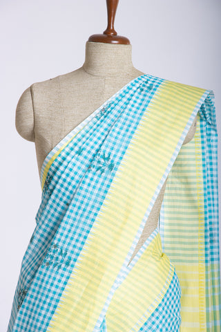 Mangalagiri cotton saree with small chacks with green color print