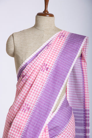 Mangalagiri cotton saree with small chacks with green color print