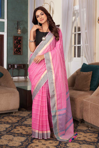 Mangalagiri cotton saree with  horizontal stripes