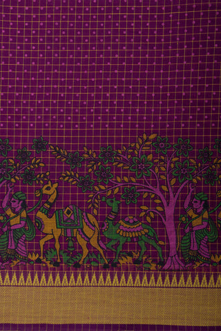 Mangalagiri cotton saree with small chacks with green color print