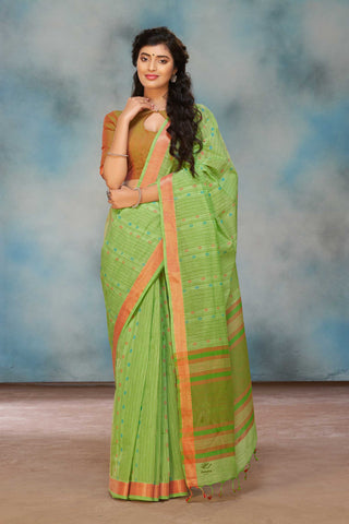 Mangalagiri Cotton Saree With Small Flower Print And With Weaving Border.