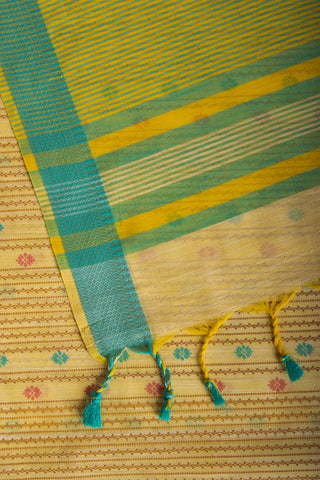 Mangalagiri Cotton Saree With Small Flower Print And With Weaving Border.