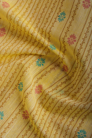 Mangalagiri Cotton Saree With Small Flower Print And With Weaving Border.