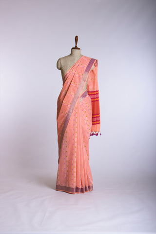 Mangalagiri Cotton Saree With Small Flower Print And With Weaving Border.