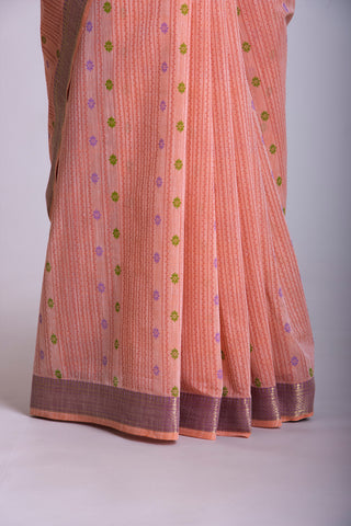 Mangalagiri Cotton Saree With Small Flower Print And With Weaving Border.