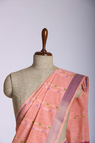 Mangalagiri Cotton Saree With Small Flower Print And With Weaving Border.