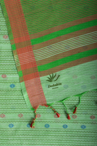 Mangalagiri Cotton Saree With Small Flower Print And With Weaving Border.