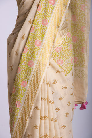 Mangalagiri cotton with floral print saree