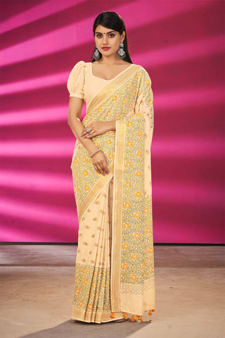 Mangalagiri cotton with floral print saree