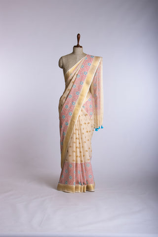 Mangalagiri cotton with floral print saree