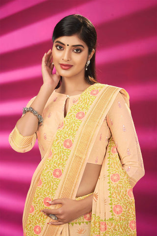 Mangalagiri cotton with floral print saree