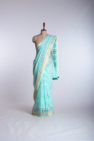 Mangalagiri cotton saree with branches and flower print