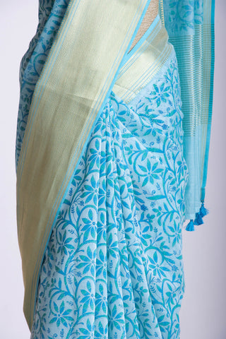 Mangalagiri cotton saree with leafs and brances print