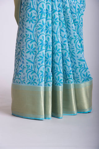 Mangalagiri cotton saree with leafs and brances print