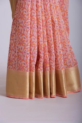 Mangalagiri cotton saree with leafs and brances print