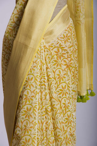 Mangalagiri cotton saree with leafs and brances print