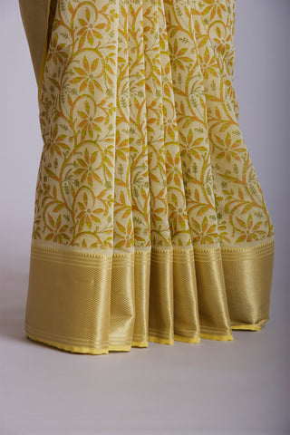 Mangalagiri cotton saree with leafs and brances print