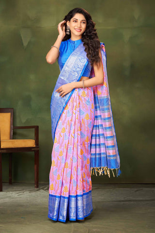 Mangalagiri Silk Pattu Saree With Peacock Weaving Border.