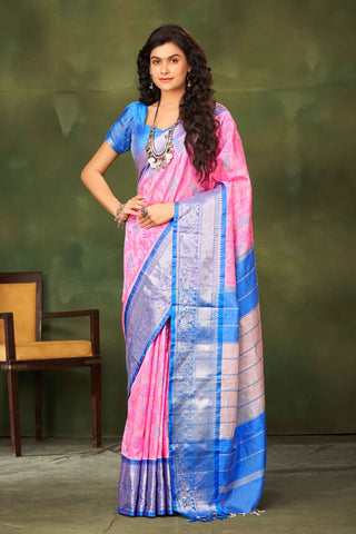 Mangalagiri Silk Pattu Saree With Peacock Weaving Border.