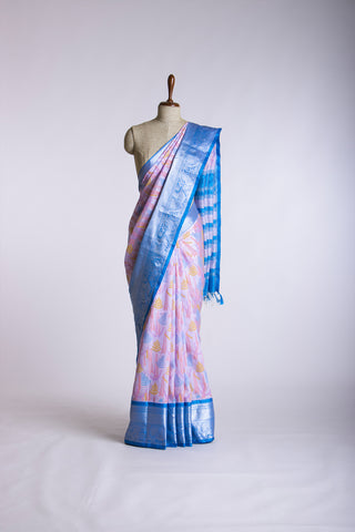 Mangalagiri Silk Pattu Saree With Peacock Weaving Border.