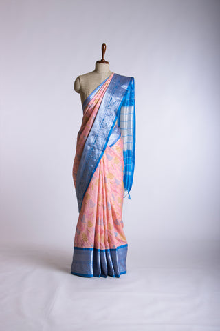 Mangalagiri Silk Pattu Saree With Peacock Weaving Border.