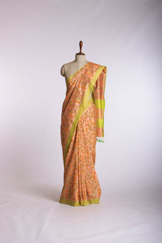 Mangalagiri silk saree with flowers and leafs print