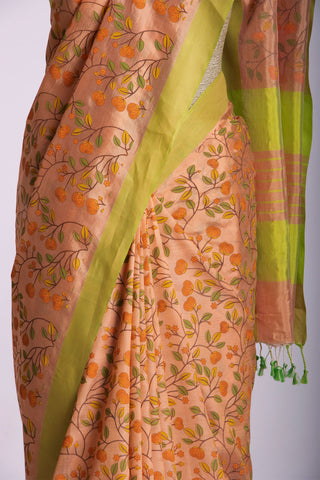 Mangalagiri silk saree with flowers and leafs print