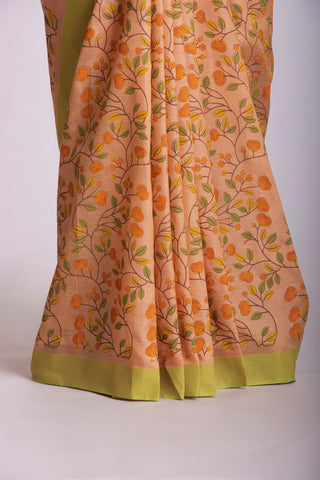 Mangalagiri silk saree with flowers and leafs print