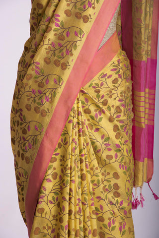 Mangalagiri silk saree with flowers and leafs print