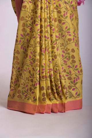 Mangalagiri silk saree with flowers and leafs print