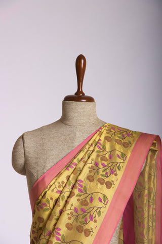 Mangalagiri silk saree with flowers and leafs print