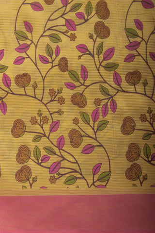 Mangalagiri silk saree with flowers and leafs print