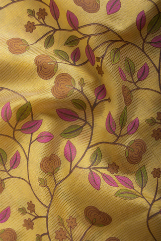 Mangalagiri silk saree with flowers and leafs print