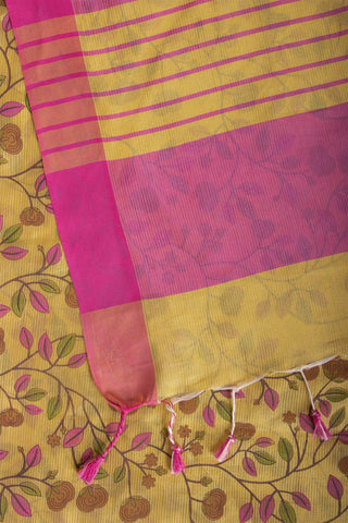 Mangalagiri silk saree with flowers and leafs print