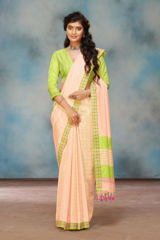 Mangalagiri Silk Sarees With All Over Checks And Printed Border.