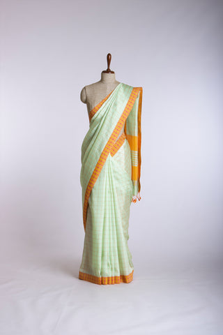 Mangalagiri Silk Sarees With All Over Checks And Printed Border.