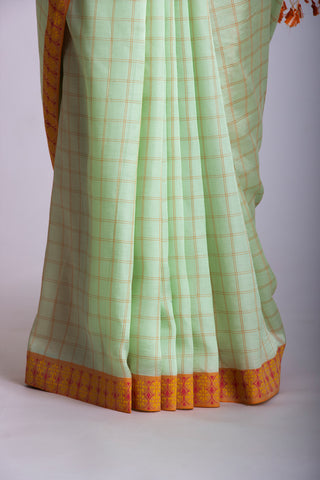 Mangalagiri Silk Sarees With All Over Checks And Printed Border.